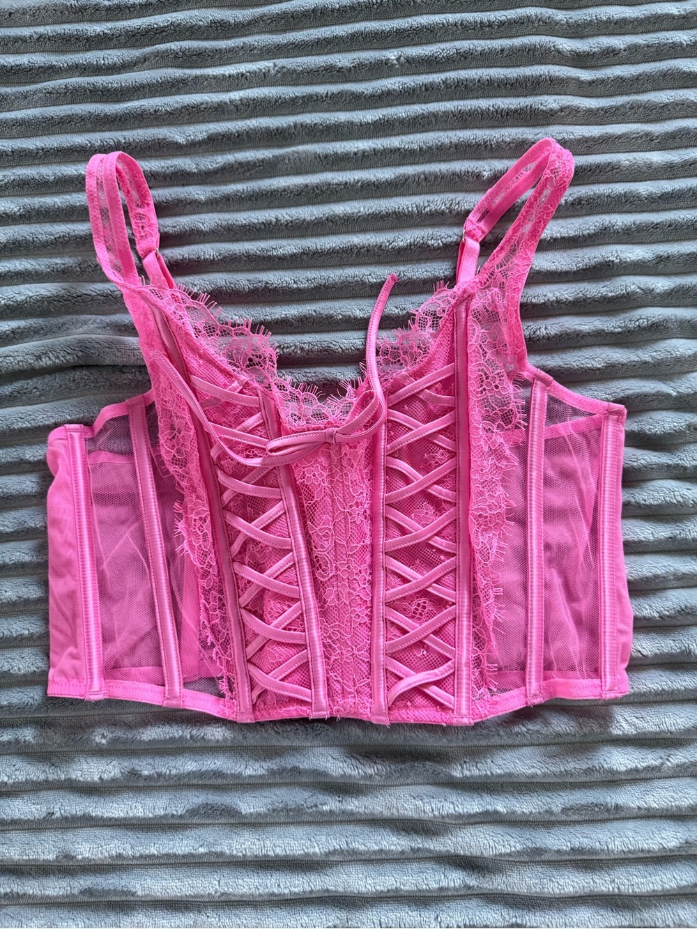 Victoria's Secret Hot Pink Lace Corset Crop Top